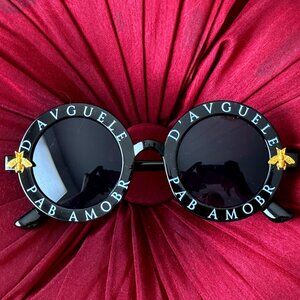 SALE!  Children's Kids Round Sunglasses Designer Black White Gold Bees GG Logo